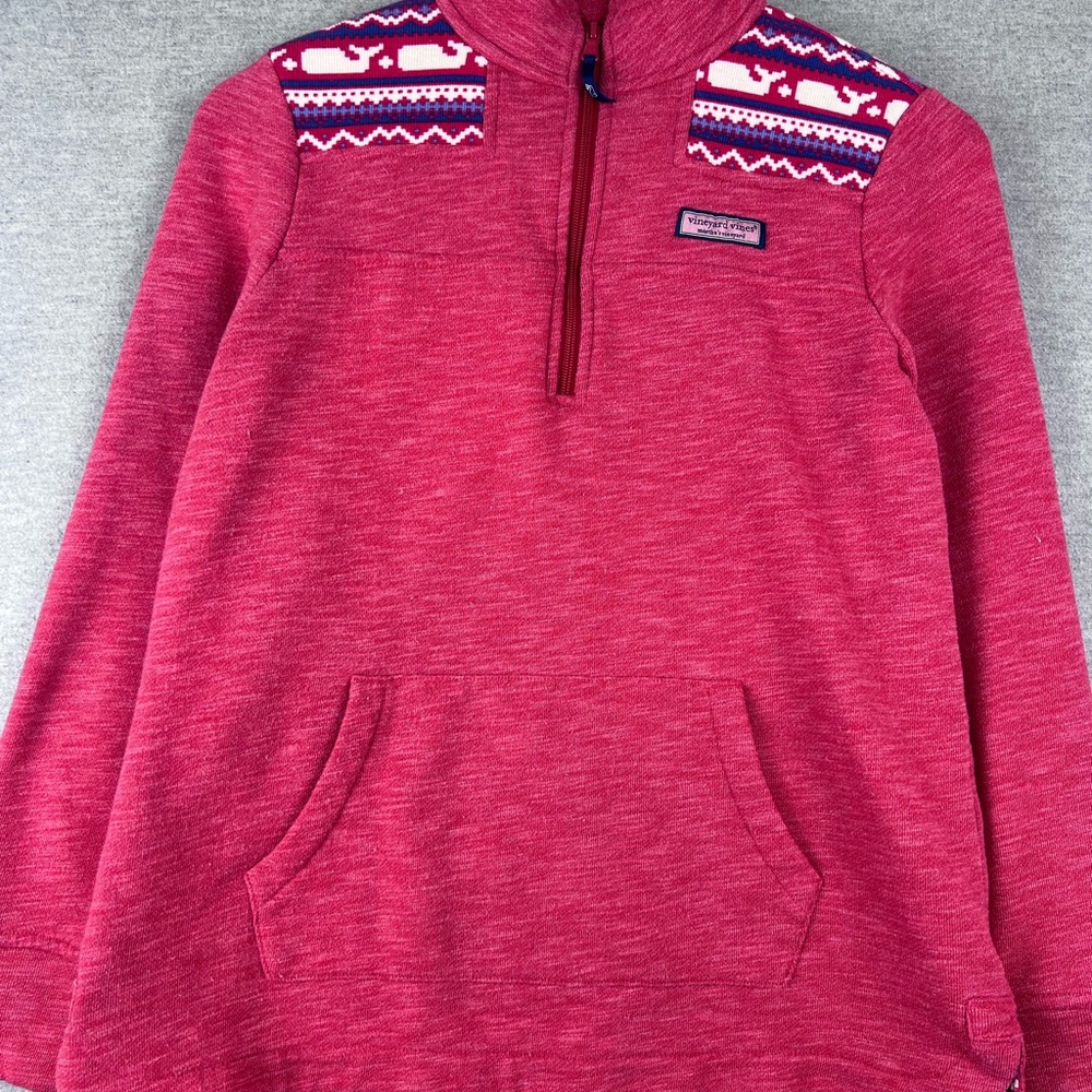 Vineyard Vines‎ Sweater Womens XS Red Nordic Fair Isle Shep Mock Zip Sweatshirt